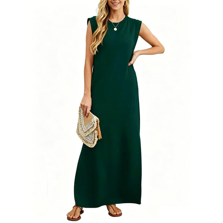 Solastara | Casual Crew  Neck Sleeveless Maxi Dress