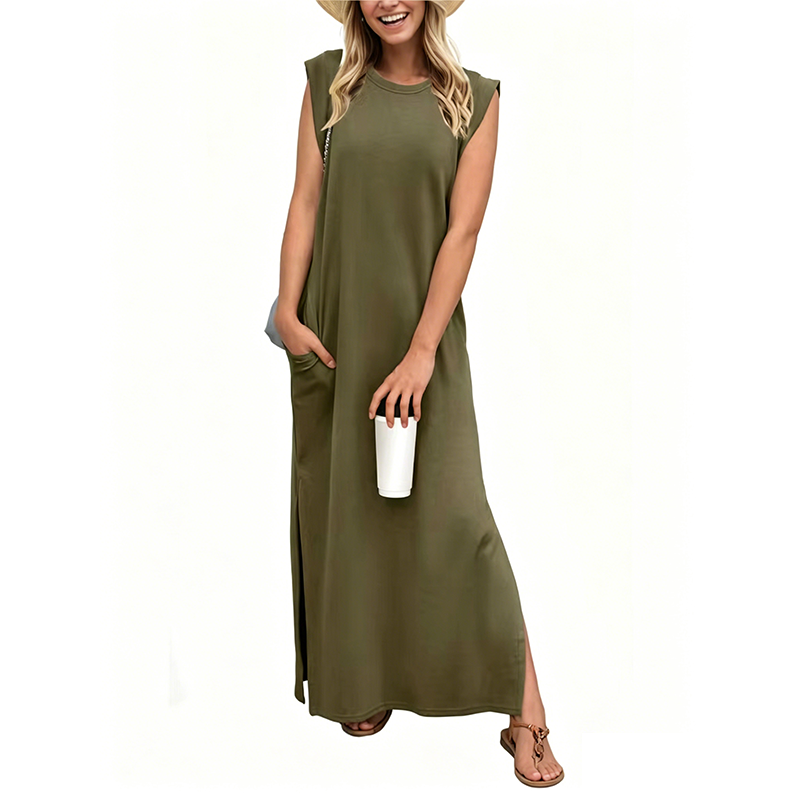 Solastara | Casual Crew  Neck Sleeveless Maxi Dress