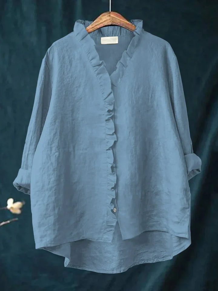 Sanela | Casual Shirt with Ruffles in Natural Blend