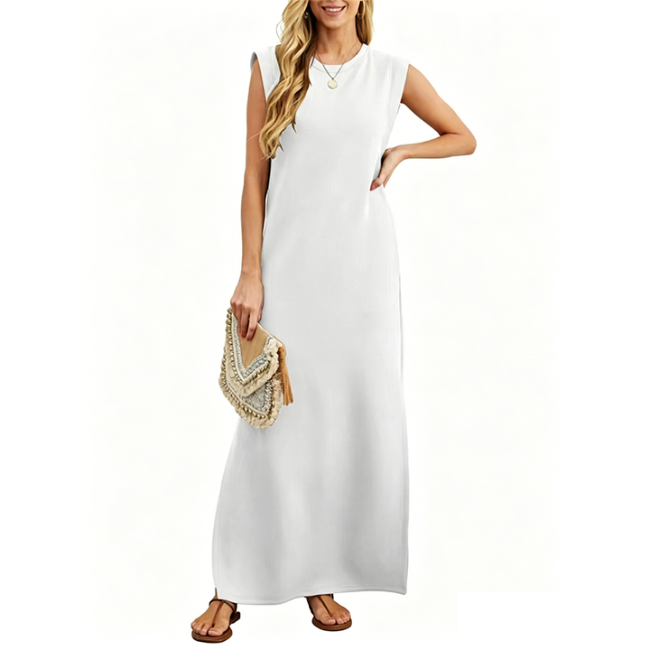 Solastara | Casual Crew  Neck Sleeveless Maxi Dress