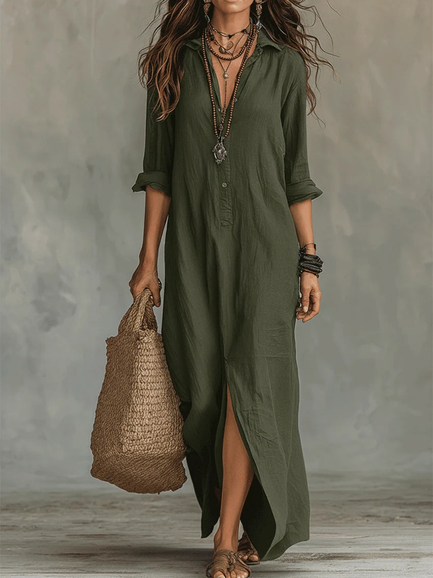 Alessia | Soft Black Buttoned Maxi Dress