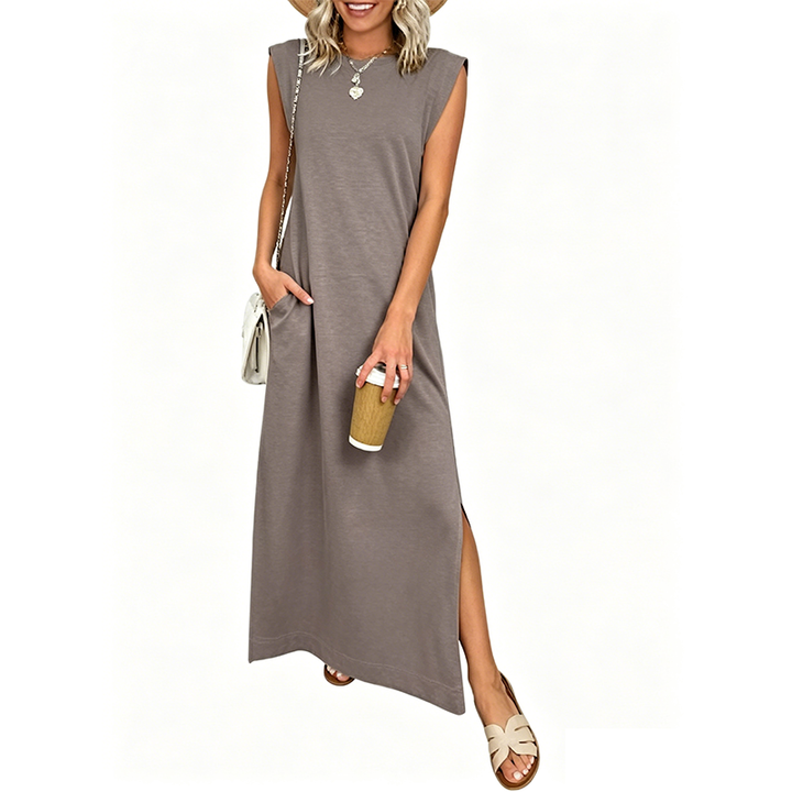 Solastara | Casual Crew  Neck Sleeveless Maxi Dress