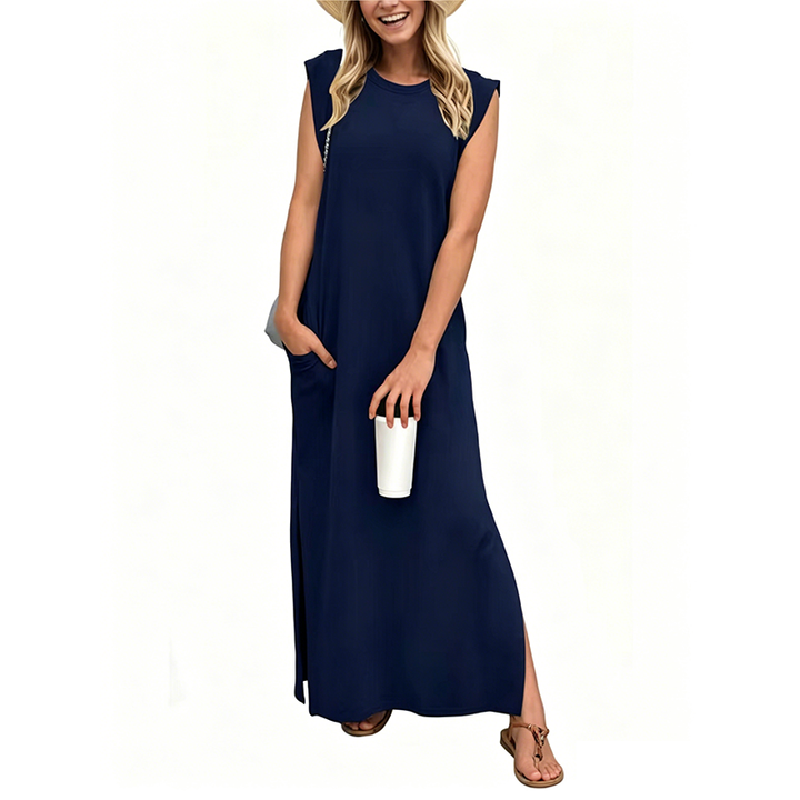 Solastara | Casual Crew  Neck Sleeveless Maxi Dress