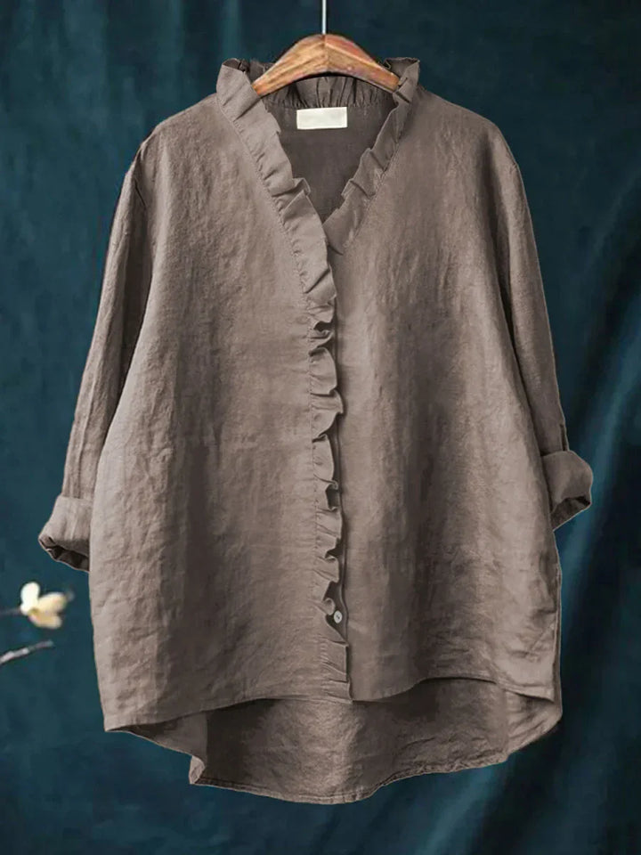 Sanela | Casual Shirt with Ruffles in Natural Blend