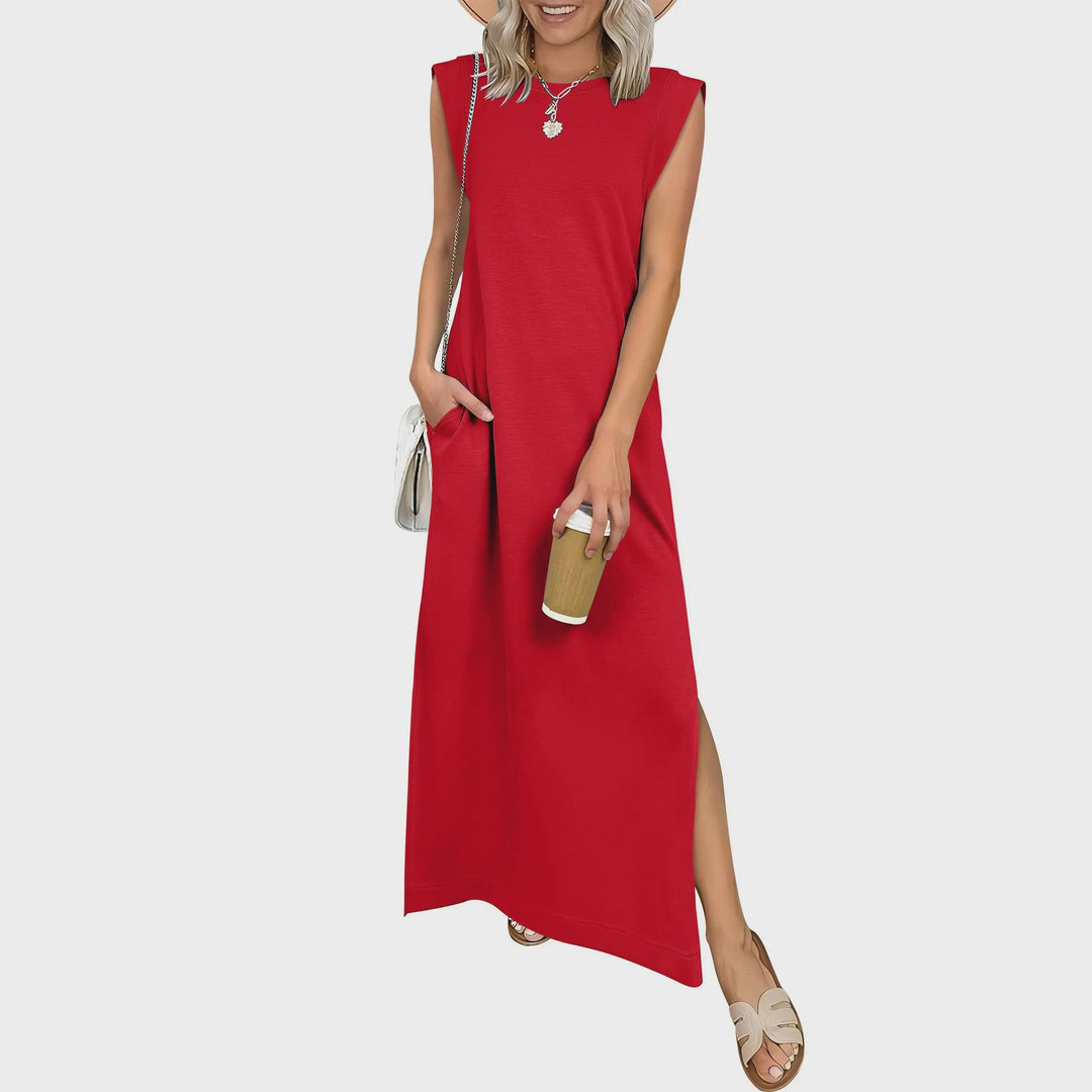 Solastara | Casual Crew  Neck Sleeveless Maxi Dress