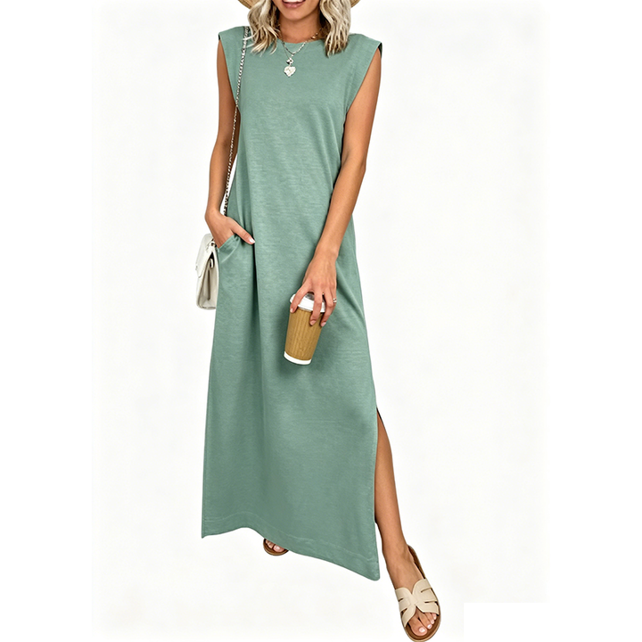 Solastara | Casual Crew  Neck Sleeveless Maxi Dress