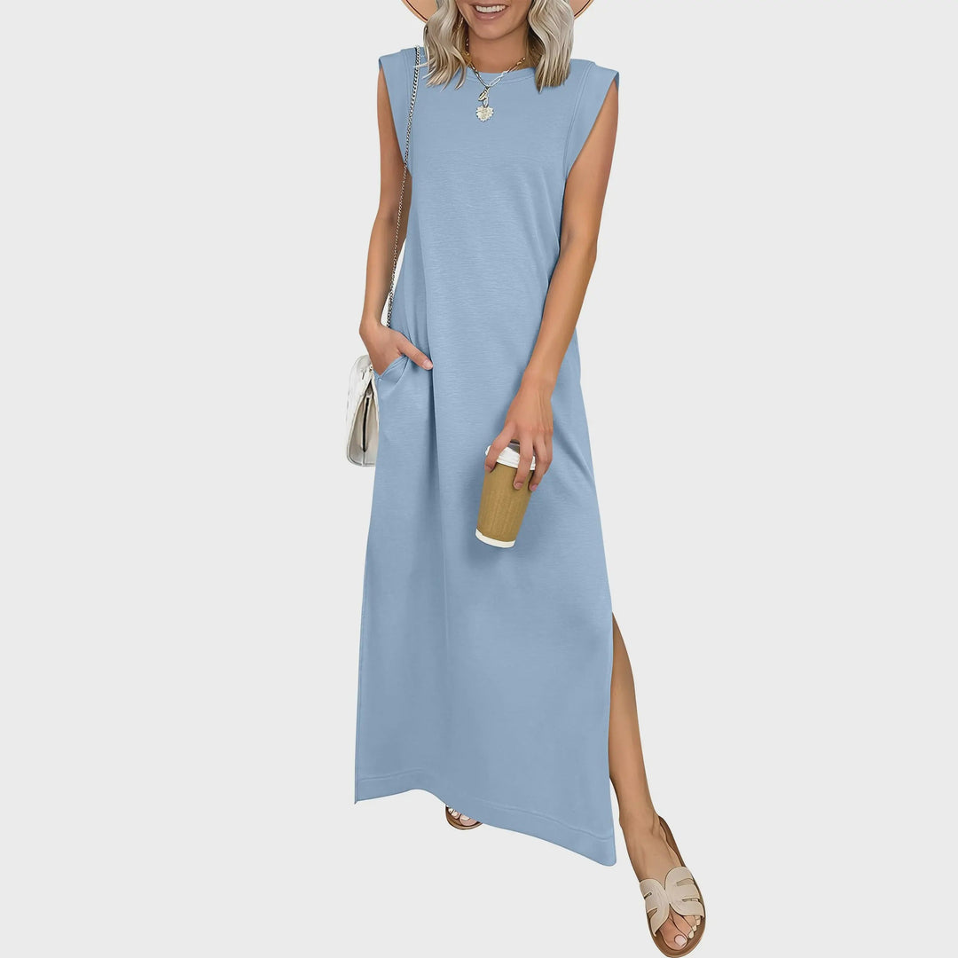 Solastara | Casual Crew  Neck Sleeveless Maxi Dress