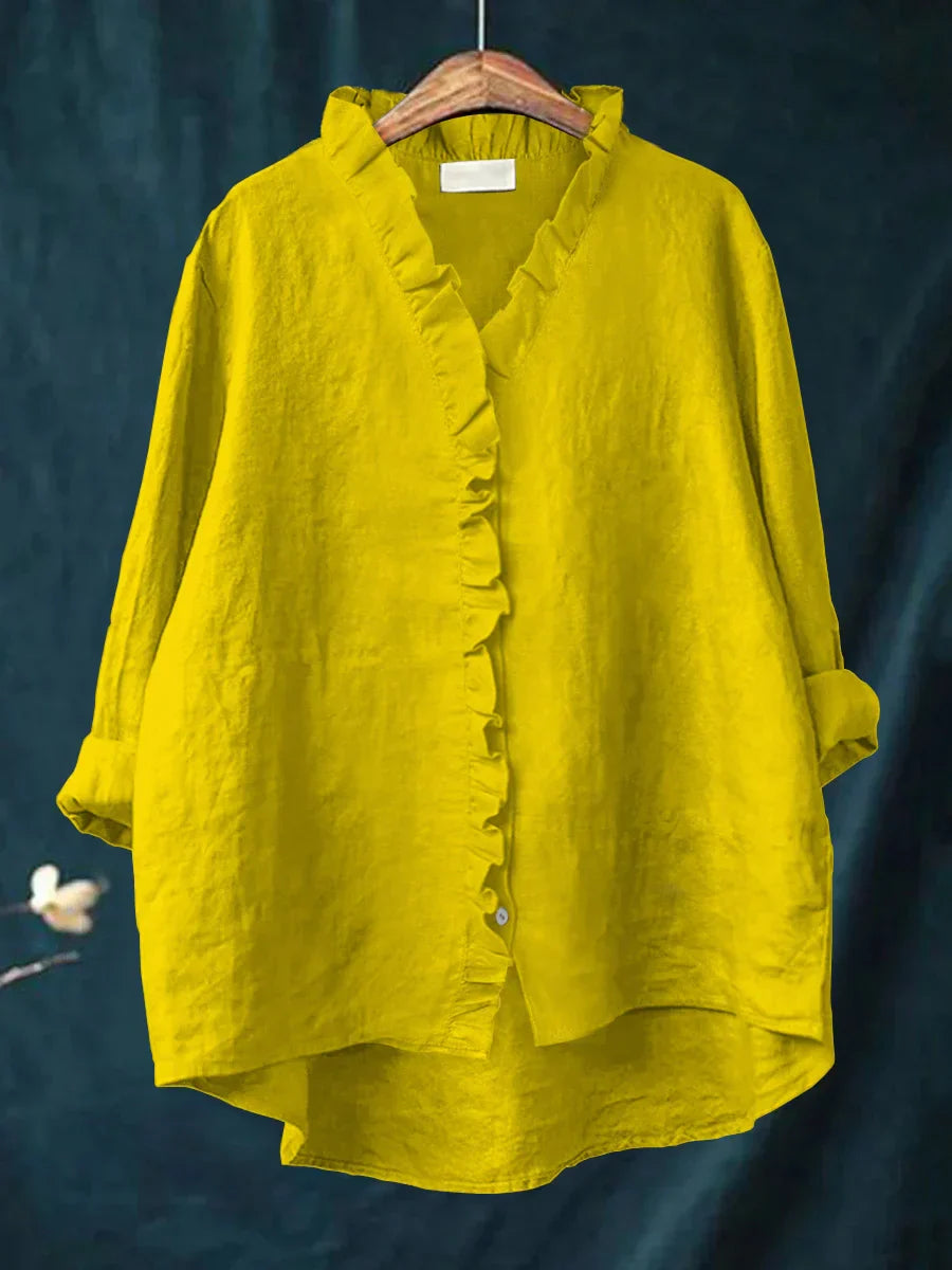 Sanela | Casual Shirt with Ruffles in Natural Blend