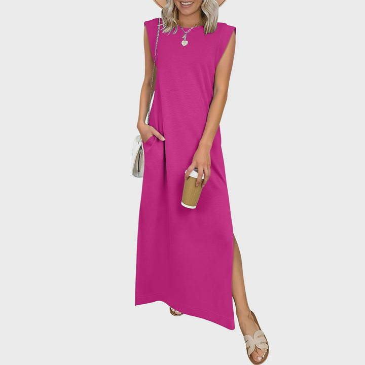 Solastara | Casual Crew  Neck Sleeveless Maxi Dress