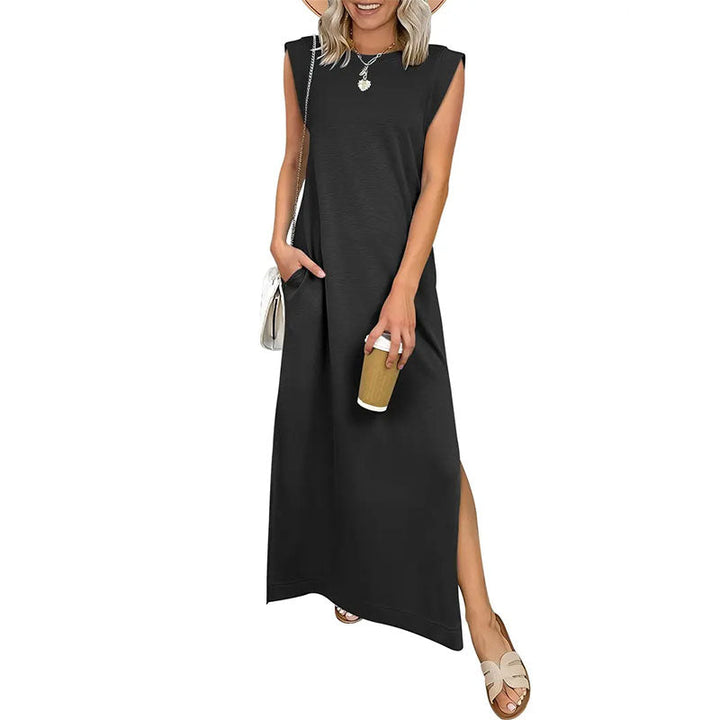 Solastara | Casual Crew  Neck Sleeveless Maxi Dress