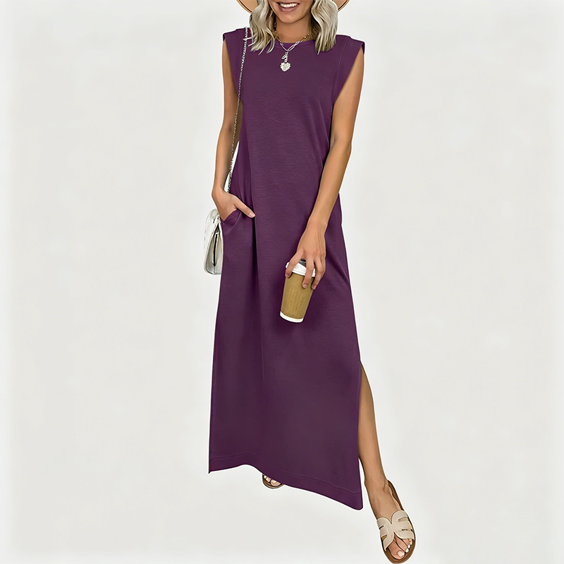 Solastara | Casual Crew  Neck Sleeveless Maxi Dress