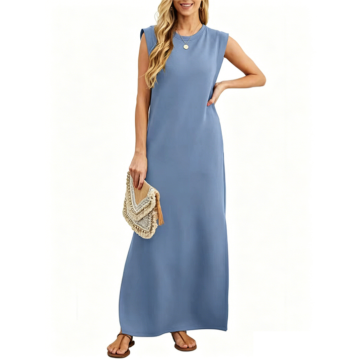 Solastara | Casual Crew  Neck Sleeveless Maxi Dress