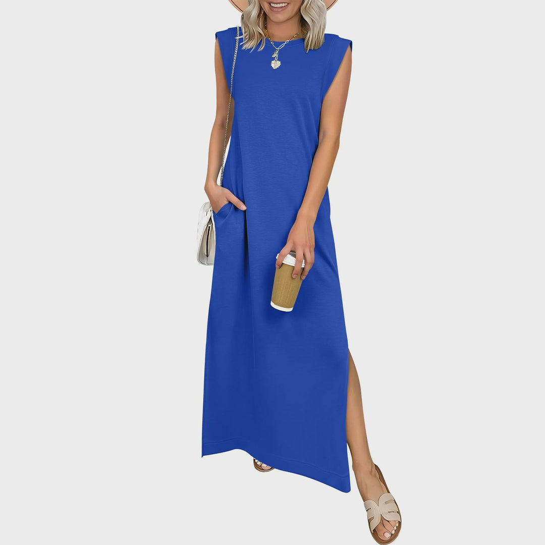 Solastara | Casual Crew  Neck Sleeveless Maxi Dress