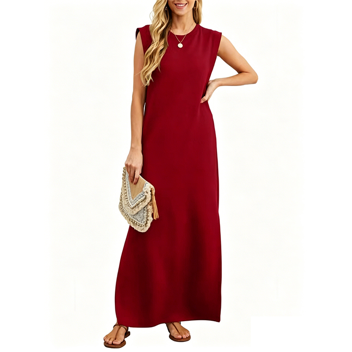 Solastara | Casual Crew  Neck Sleeveless Maxi Dress