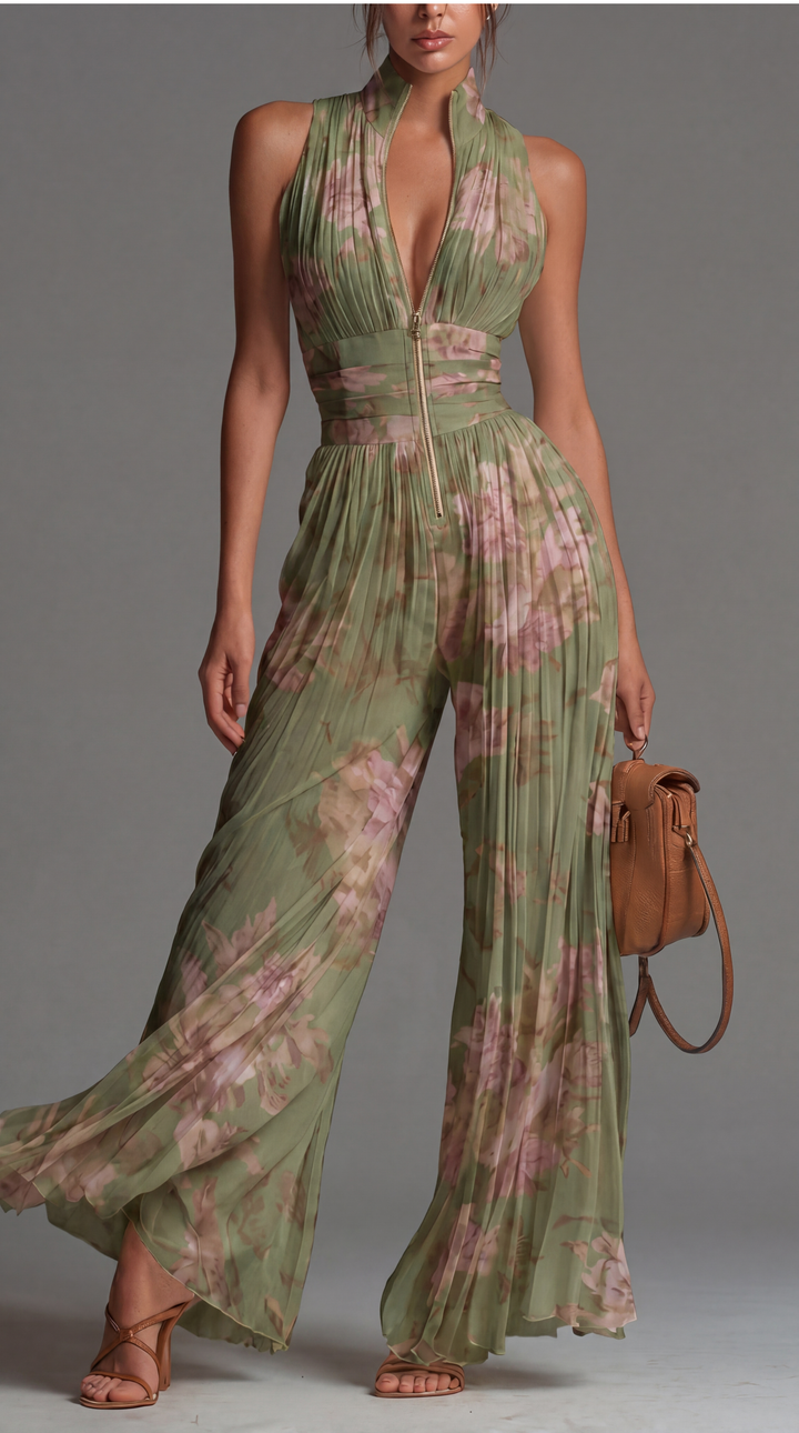 Isbel | Pleated Floral Chiffon Jumpsuit