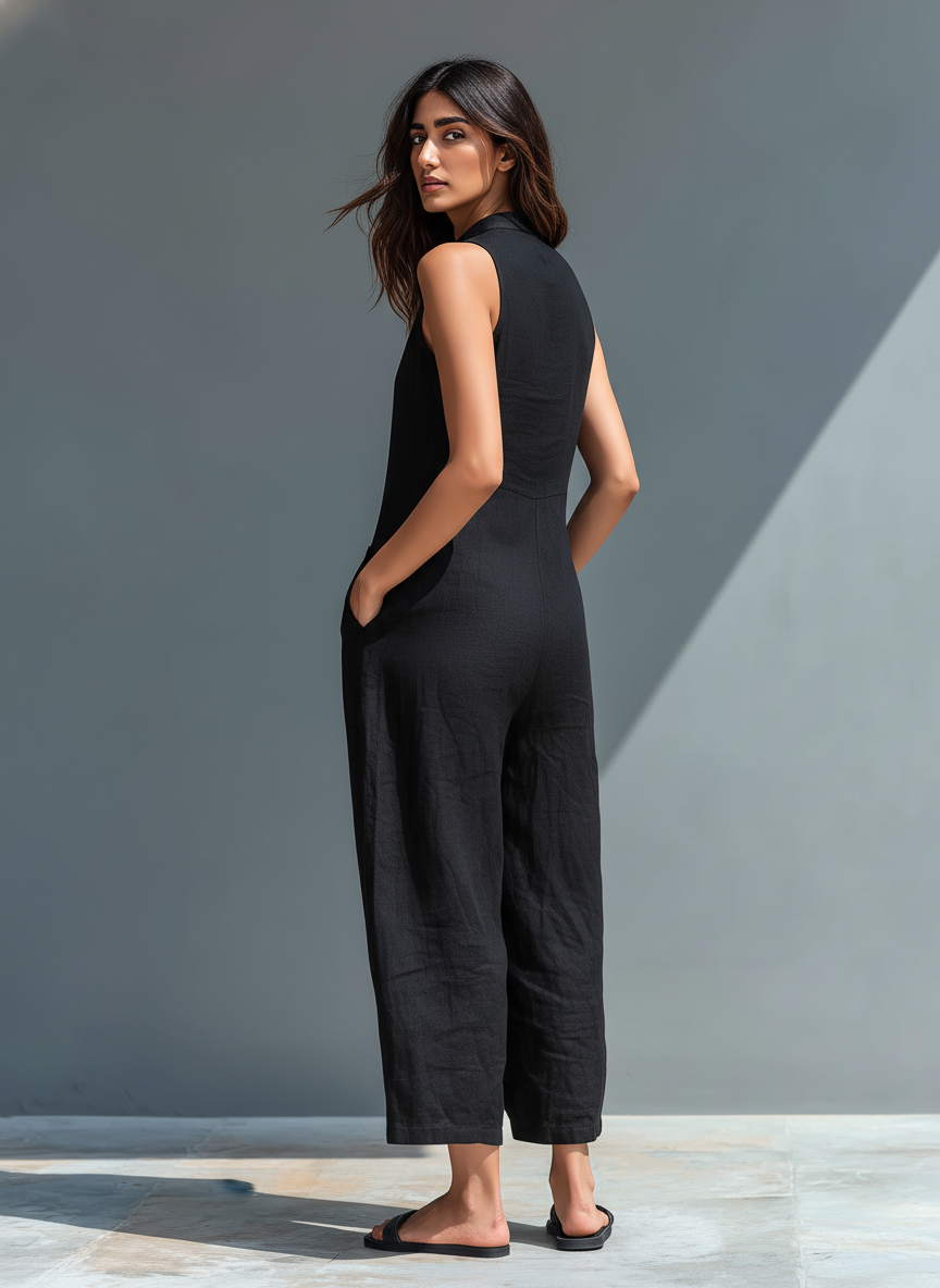 Maya | Sleeveless Jumpsuit for Women with High Collar and Buttons