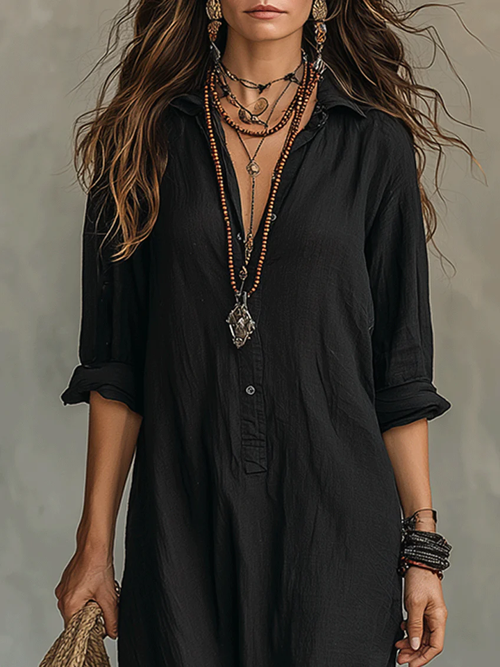 Alessia | Soft Black Buttoned Maxi Dress