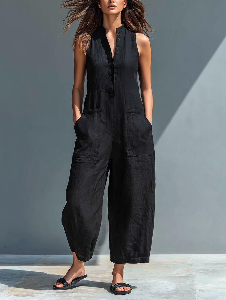 Maya | Sleeveless Jumpsuit for Women with High Collar and Buttons