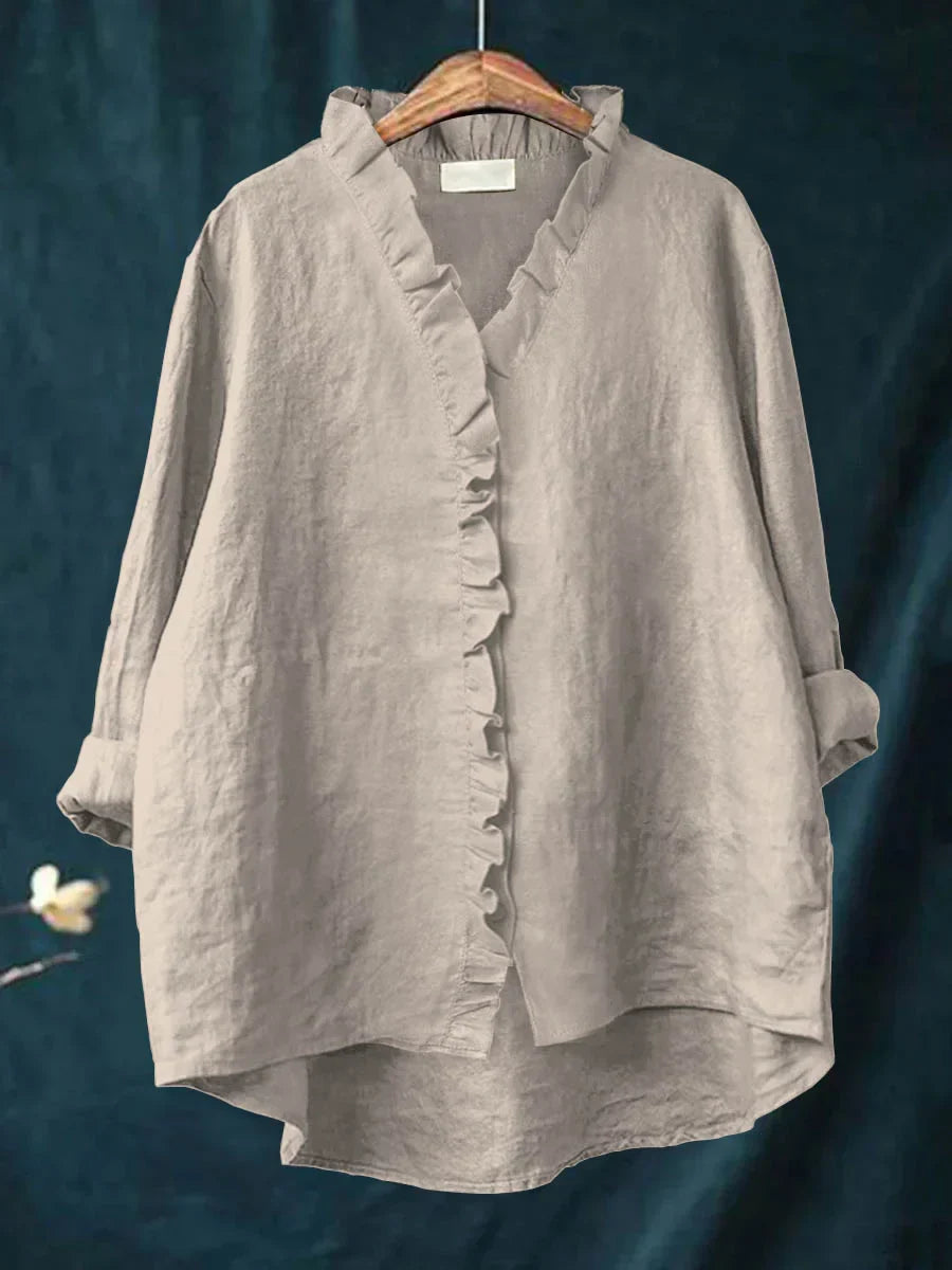 Sanela | Casual Shirt with Ruffles in Natural Blend