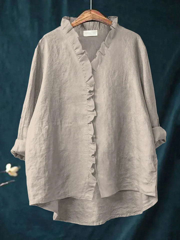 Sanela | Casual Shirt with Ruffles in Natural Blend
