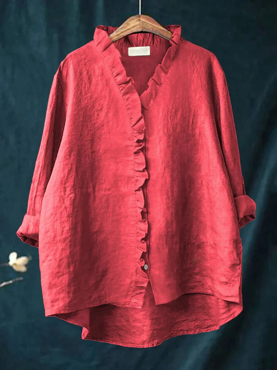 Sanela | Casual Shirt with Ruffles in Natural Blend