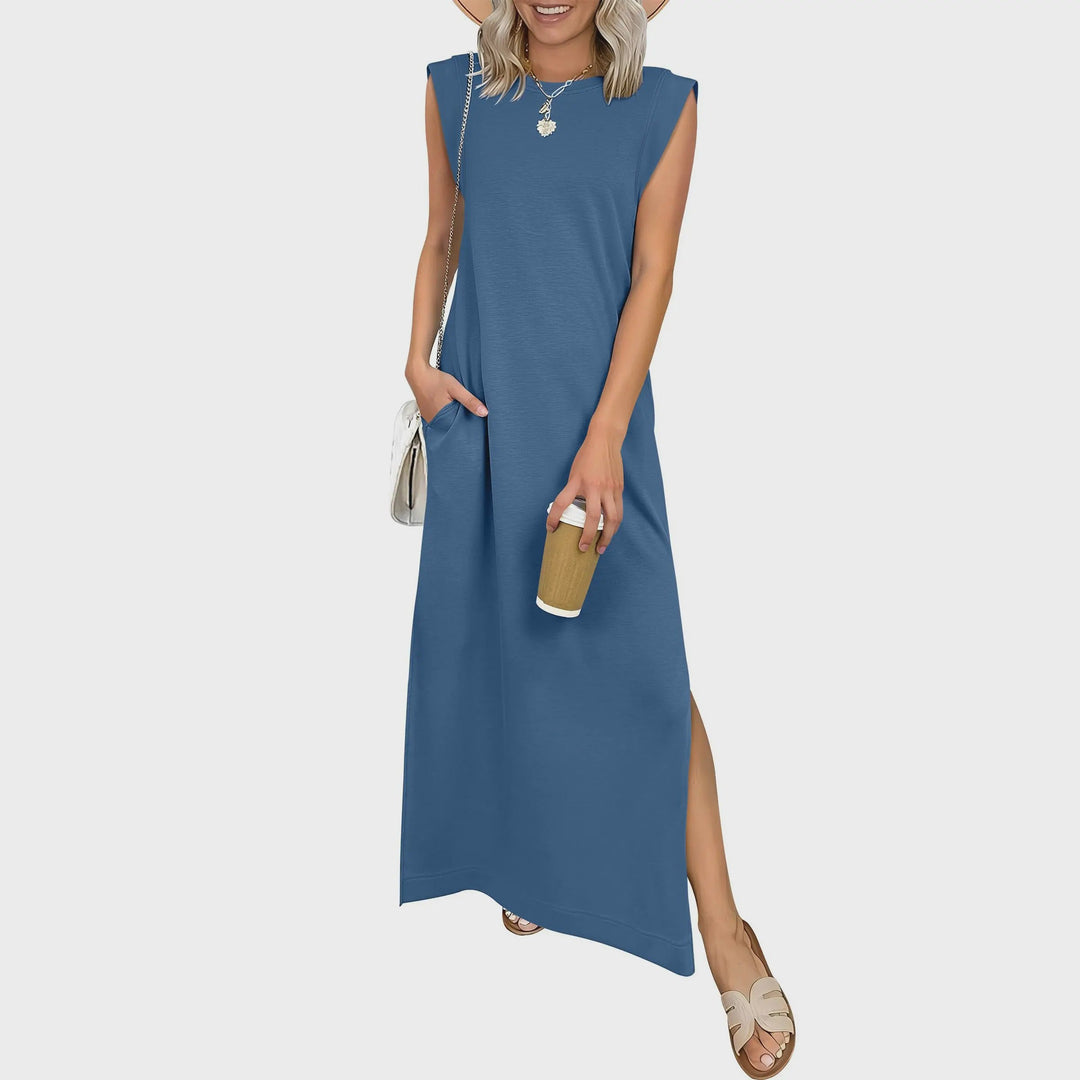 Solastara | Casual Crew  Neck Sleeveless Maxi Dress