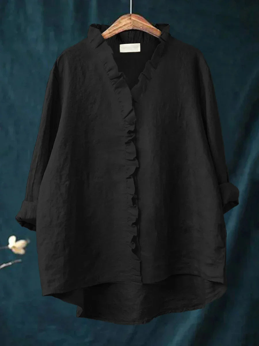 Sanela | Casual Shirt with Ruffles in Natural Blend