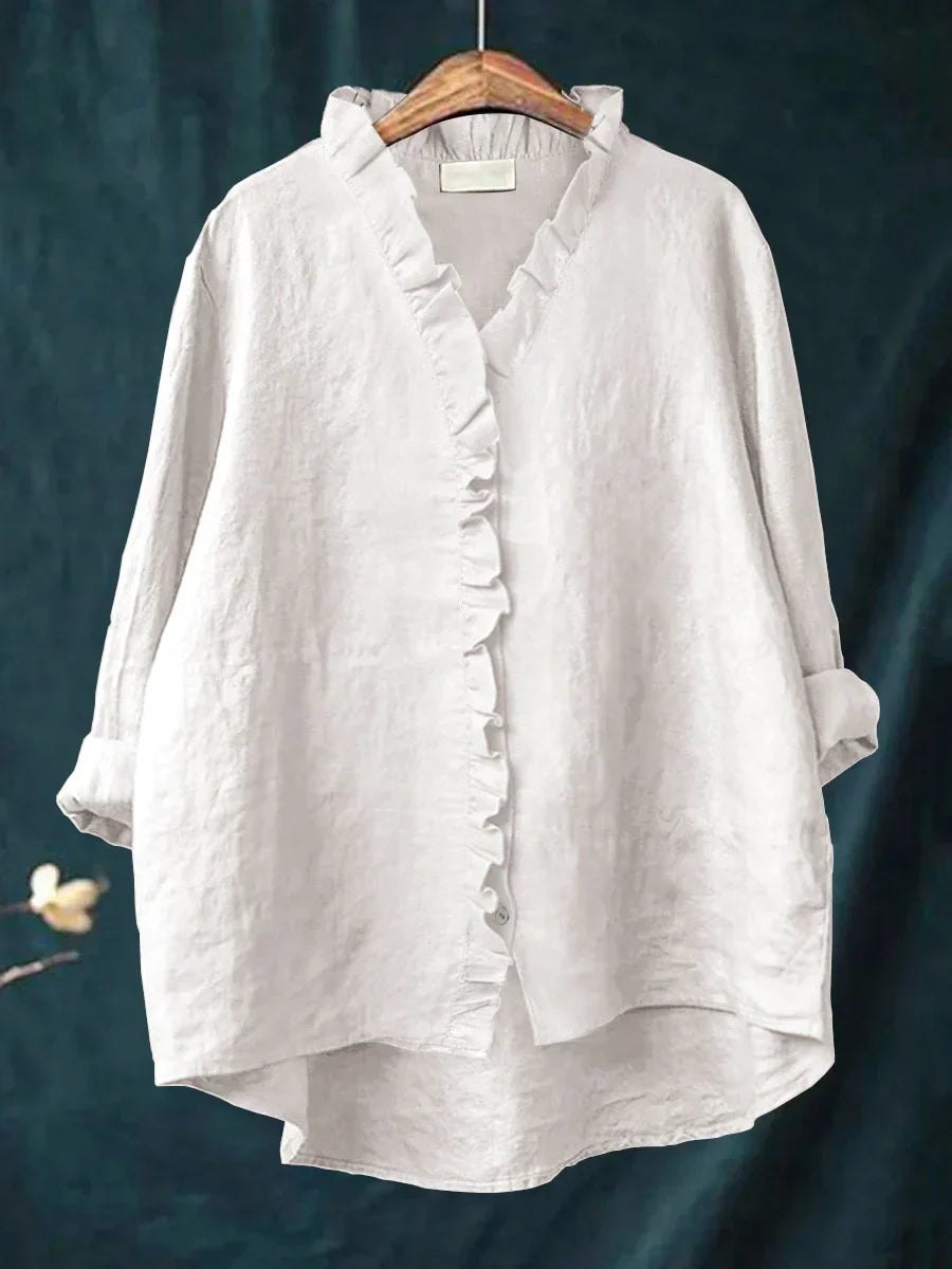 Sanela | Casual Shirt with Ruffles in Natural Blend