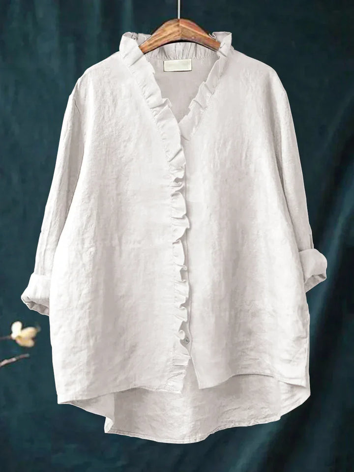 Sanela | Casual Shirt with Ruffles in Natural Blend