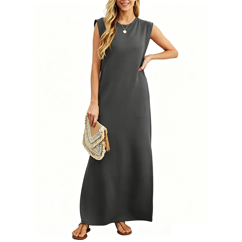 Solastara | Casual Crew  Neck Sleeveless Maxi Dress