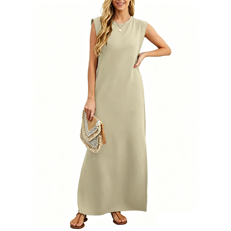 Solastara | Casual Crew  Neck Sleeveless Maxi Dress
