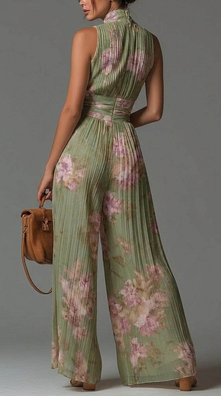 Isbel | Pleated Floral Chiffon Jumpsuit