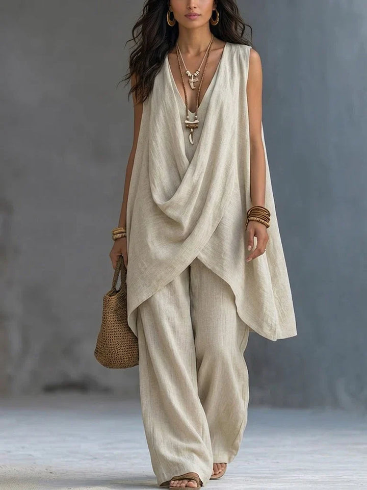 Kelly | Women's Bohemian Style Loose Cotton And Linen Set