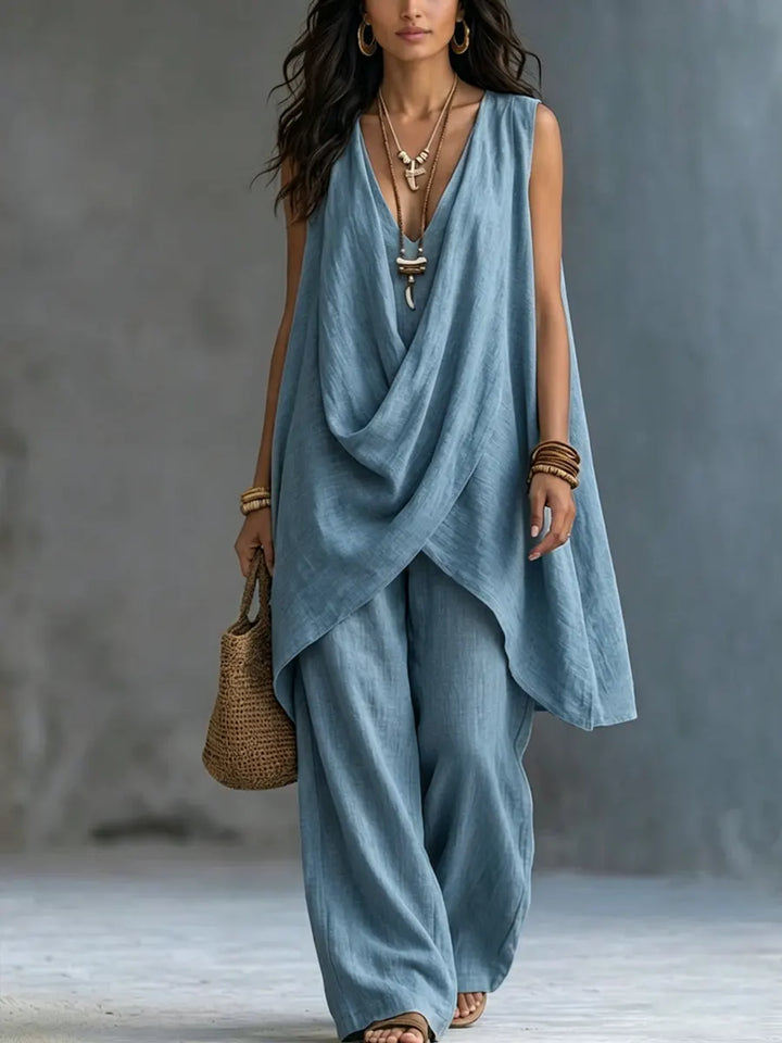 Kelly | Women's Bohemian Style Loose Cotton And Linen Set