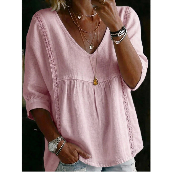 Esaske | Casual V-Neck Lace Trim Top