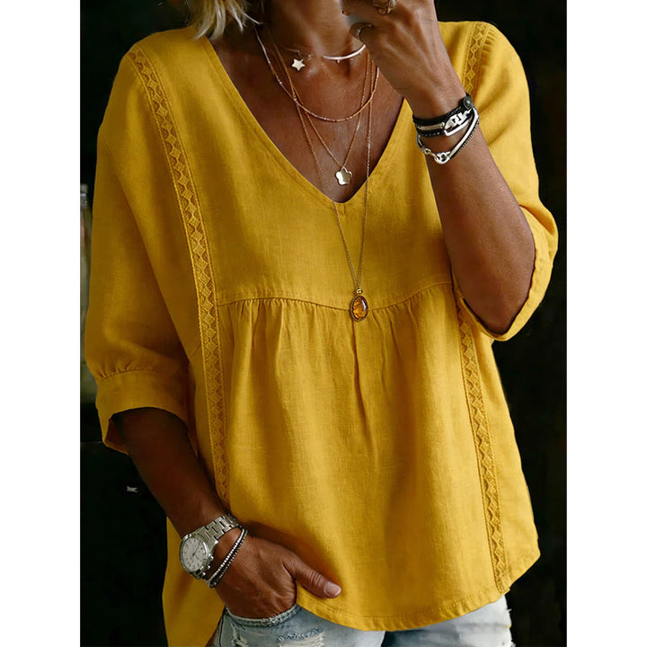 Esaske | Casual V-Neck Lace Trim Top