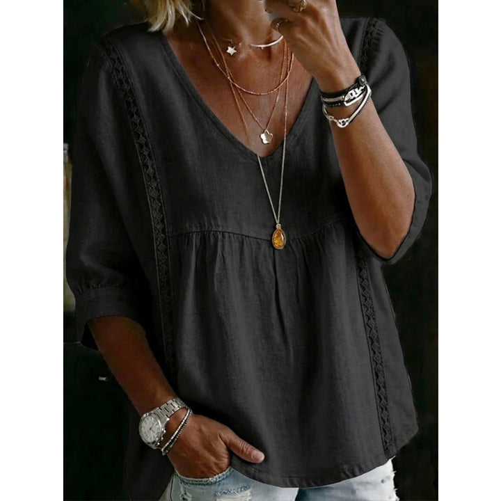 Esaske | Casual V-Neck Lace Trim Top